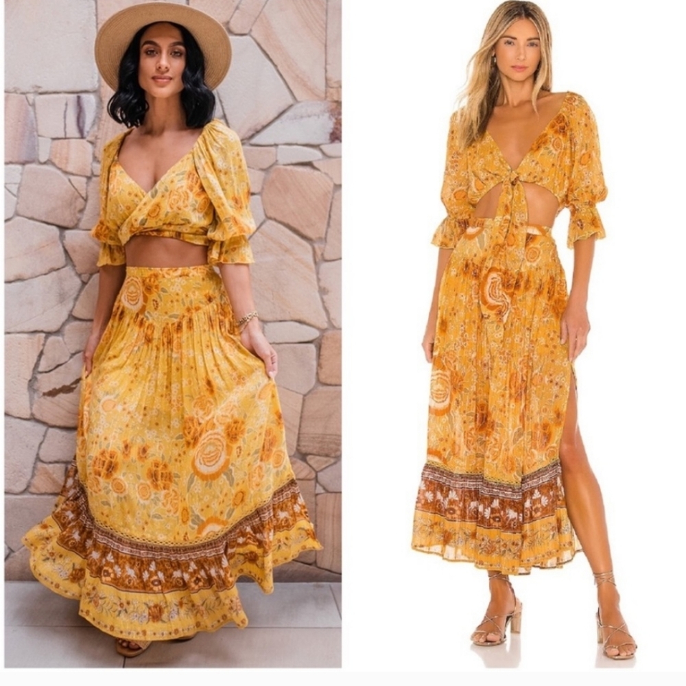 Spell Mystic Maxi Skirt and Tie Top Set in Sunflower